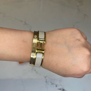 Hermes Enamel Clic Clac H Narrow Bracelet PM Marron Glace